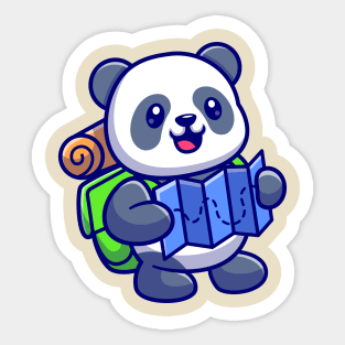Cute Panda Backpacker Reading Map Cartoon Sticker